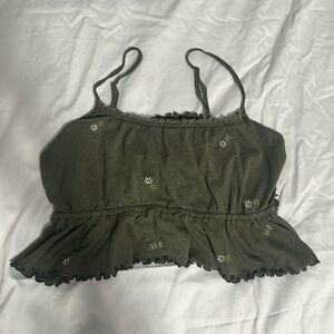 American Eagle Green Ruffled Top
